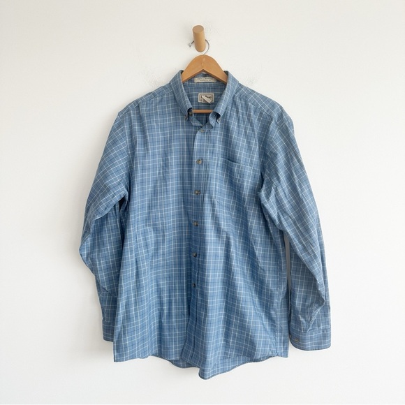 LL Bean Mens Large Button Down Shirt Wrinkle Free Blue Plaid Long Sleeve - Picture 1 of 7